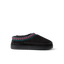Indie Slipper black slipper facing right with patterned trim and cushioned lightweight sole