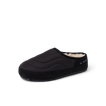 Willa Slipper facing left with a quilted black upper and plush faux fur lining
