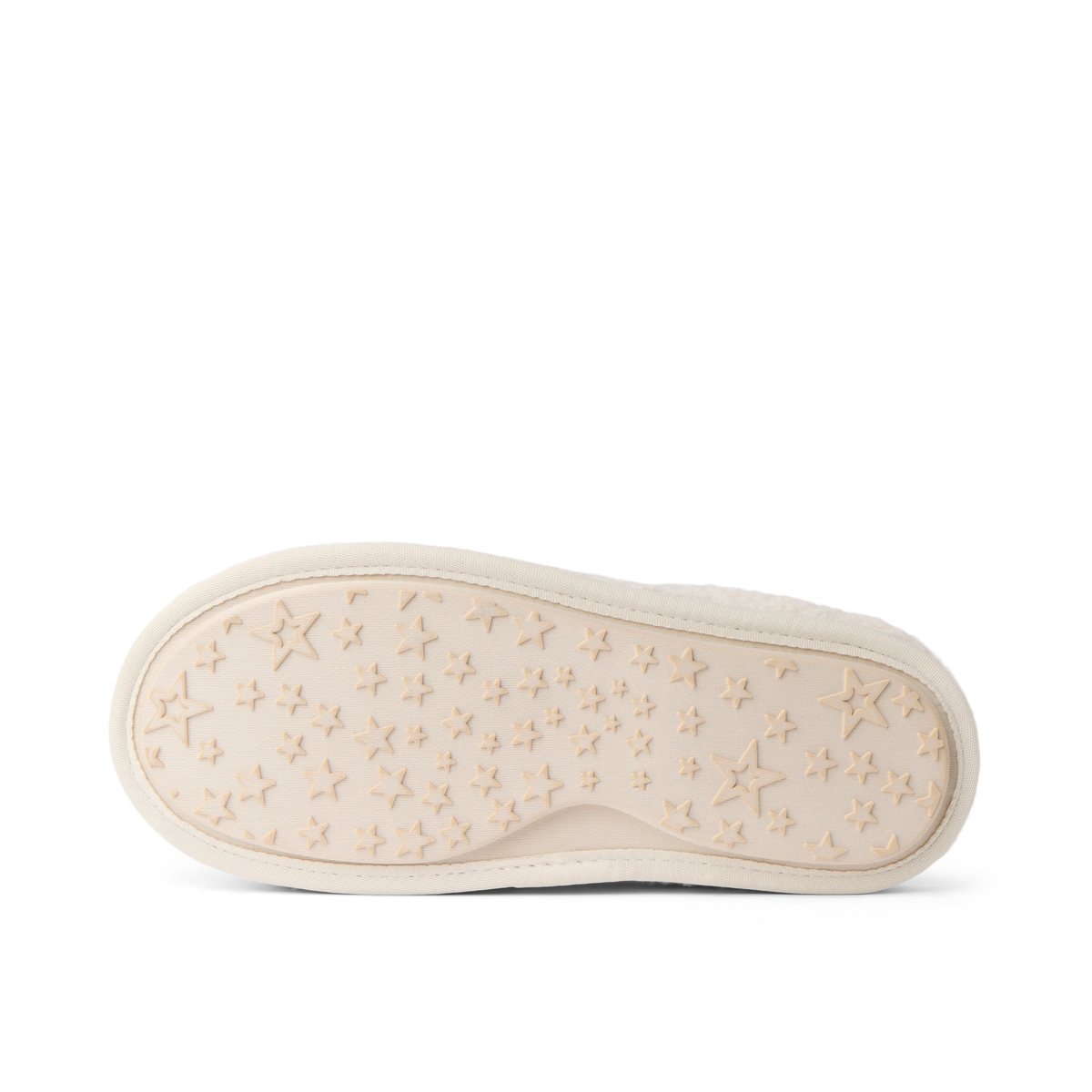 Daydream Slipper outsole facing upward with the toe pointing right and star patterned tread visible