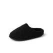 Daydream Slipper black faux shearling mule facing left with a cozy open heel and cushioned sole