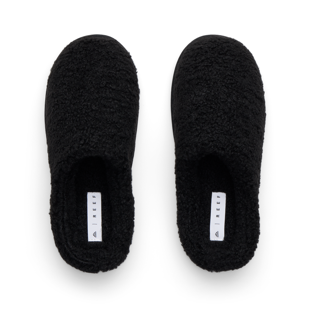 Daydream Slipper black faux shearling slipper pair with toes facing upward