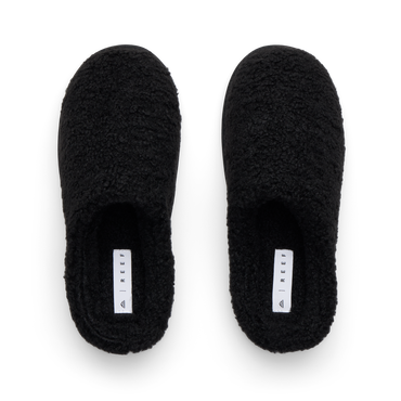 Daydream Slipper black faux shearling slipper pair with toes facing upward