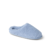 Daydream Slipper in blue faux shearling, toe facing right, cozy mule for everyday comfort at home