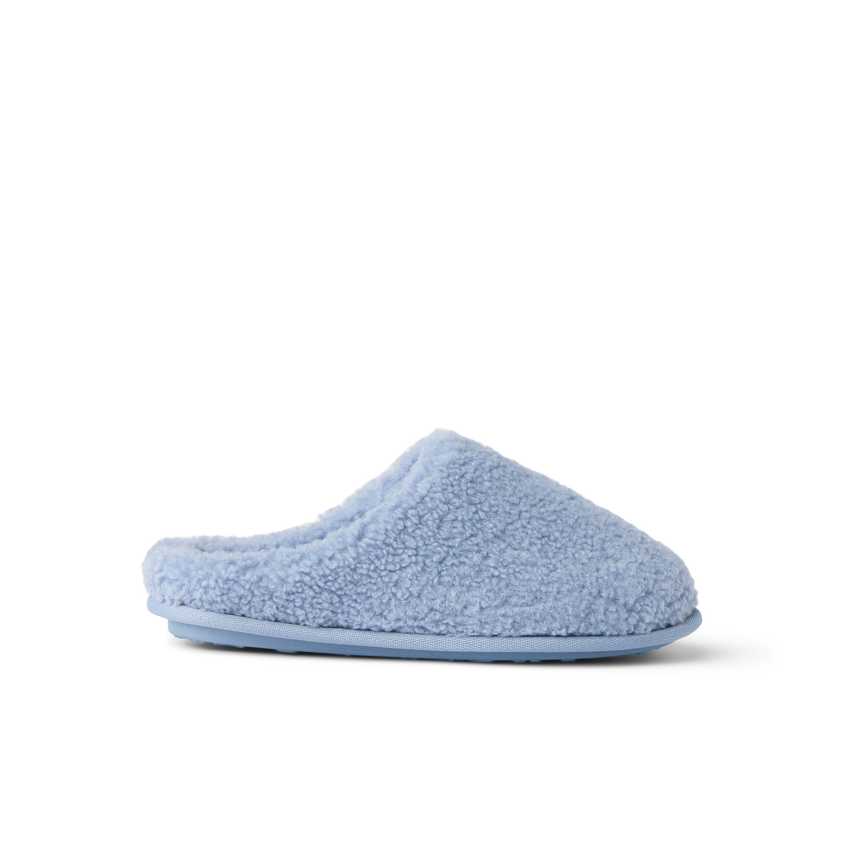 Daydream Slipper in soft faux shearling mule style shown facing left
