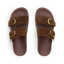 Vista Daphne top view of brown suede adjustable slide sandals with arch support, ideal for beach and everyday comfort.