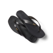 Vista Lune women’s black flip flops facing right, showing top and bottom with soft-rebound cushioning and arch support