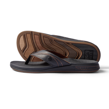 Pair of Phantom Lux black men’s sandals side view showing sole and top with extra cushioning and arch support