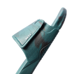 Fanning Slide H2O in deep teal marble facing right, close-up on front strap with breathable perforations and arch support.