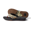 Fanning men's flip flop facing left, showing side and bottom with camo pattern, arch support, and cushioning