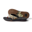 Fanning men's flip flop facing left, showing side and bottom with camo pattern, arch support, and cushioning