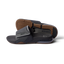 Pair of Fanning + Slide sandals facing left, black and grey with cushioned airbag heel, textured sole, water-friendly comfort design.