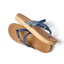 Vista Carmen women's sandals in navy and tan facing left, featuring soft-rebound cushioning and anatomical arch support.