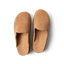 Top view of women's Vista Skye tan suede clogs featuring sustainable materials and anatomical arch support for comfort.
