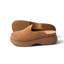 Vista Skye women's tan suede clog side view showing platform sole and molded footbed with arch support and comfort design