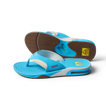 Pair of men’s Fanning sandals in aquamarine, front facing with visible soft-rebound cushioning and arch support soles.