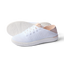 Reef Neptune women's white and blush sneaker facing right with breathable knit upper and cushioned sole for beach comfort.