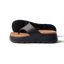 Cali Laguna platform sandal facing right with black straps and cushioned tan footbed, water-friendly and comfort focused