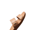 Cushion Vista women's sandal facing right, close-up on soft leather straps with metal studs and arch support design.