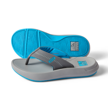 Cruiser men's flip flops in charcoal and aqua, right side facing, showing sole and cushioned footbed with arch support.