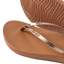 Close-up of Cushion Slim women's sandal facing left with bronze straps, showing soft cushioning and textured sole for comfort.