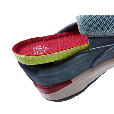 Del Mar Slip On close up showing left facing heel and cushioned footbed with arch support