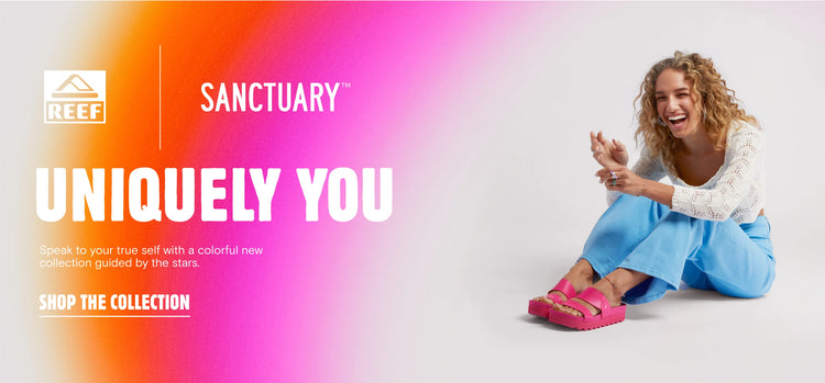 REEF X Sanctuary Vista Hi Collaboration, picture of Rose Machado text reads: "Uniquely You: Speak to your true self with a colorful new collection guided by the stars."