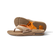 Fanning men's tan flip flop sandals showing top and bottom, facing right, with arch support and soft cushioning for comfort.