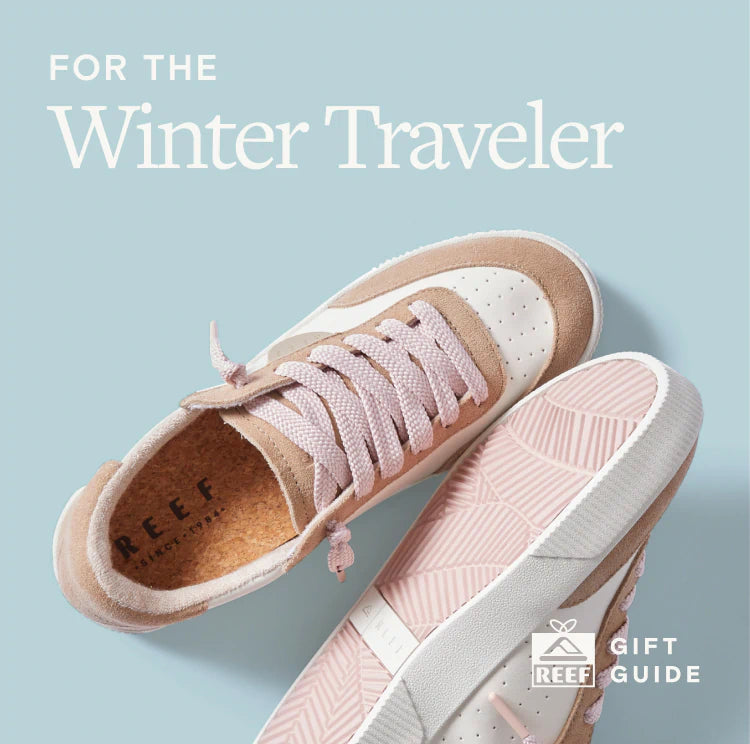 Text says " For the winter traveler", image of womens shoes