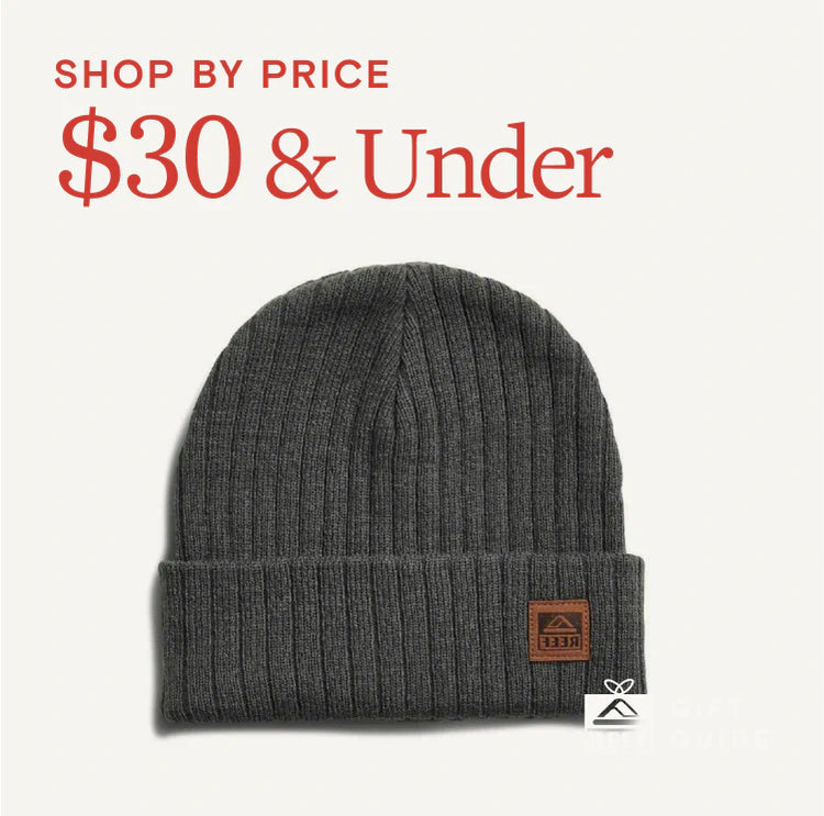 Text says "shop by price, $30 and under", image of a beanie