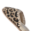 Iryss Slipper close up showing leopard print upper and plush lining with toe facing upper left