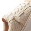 Close-up of the left side upper and laces of Lay Day Dawn sneaker in vintage sand with woven texture and soft cushioning.