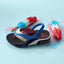 Little Fanning sandal facing right, close-up of footbed and straps with comfort cushioning and arch support