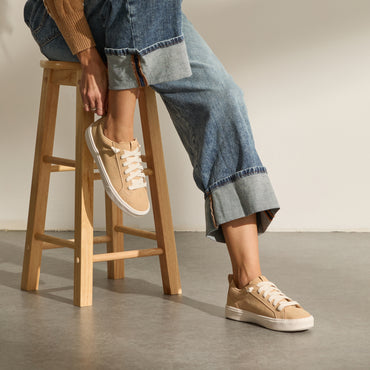 Lay Day Lite beige sneakers facing right with cushioned comfort for everyday wear