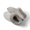 Mikayla gray faux fur slippers facing left with plush collars and cushioned soles