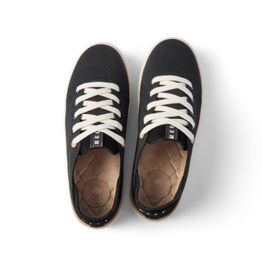 Neptune 2 black sneakers viewed from above, toes facing upward, with cushioned footbeds and arch support
