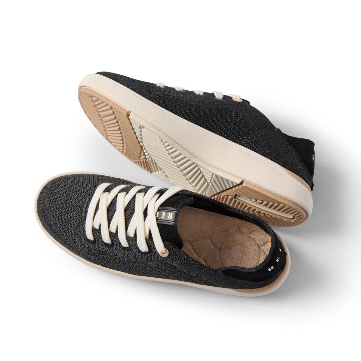 Neptune 2 black sneakers angled left, showing the lace up upper and textured outsole with cushioned comfort and arch support