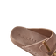 Close-up of the left Ojai Two Bar sandal in warm taupe facing left, showing cushioned footbed and comfort design.