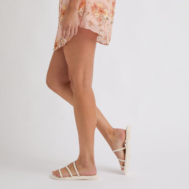Willow Ava women's white sandals facing right, side view showing soft-rebound cushioning and anatomical arch support