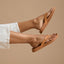Vista Porto Cruz women’s sandals side view on feet, tan color, beach-inspired comfort and arch support design