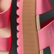 Close-up of the side and sole of pink Water Vista Higher women's sandals facing right with arch support and cushioning.