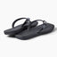 Solaye black flip flops facing right with sleek straps and cushioned footbeds for beach days