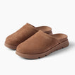 Vista Luxe Mariana brown suede clogs facing left with cushioned soles and anatomical arch support