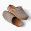 Vista Luxe Mariana suede clogs, one facing upper right and one lower left, with cushioned footbeds and arch support