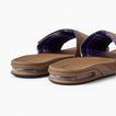 Fanning Slide men's brown slides facing left with cushioned footbeds and plaid straps