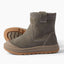 Gray ankle boots facing left with ribbed collars, stitched panels, and tan textured soles