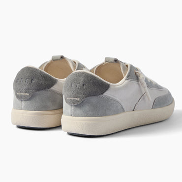 Kickback gray sneakers viewed from the heel and facing right with cushioned comfort for everyday wear