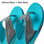 Fanning men's sandals facing right, close-up of straps and footbeds showing aqua color and water-friendly design