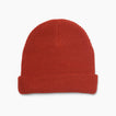 Alyx Beanie in chili red knit, front view, unisex, surf-inspired comfort apparel for everyday beachwear.
