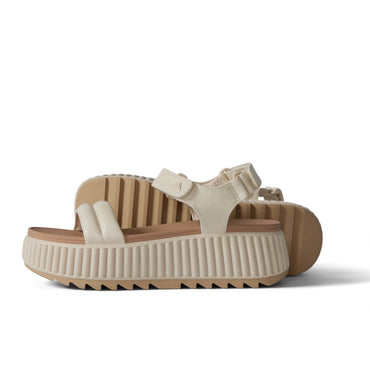 Vista Higher Raya women's white platform sandals facing left, showing sole and side with soft cushioning and arch support.