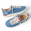 Top and side views of Neptune Alana women's blue sneakers with beige laces, featuring soft cushioning and arch support.